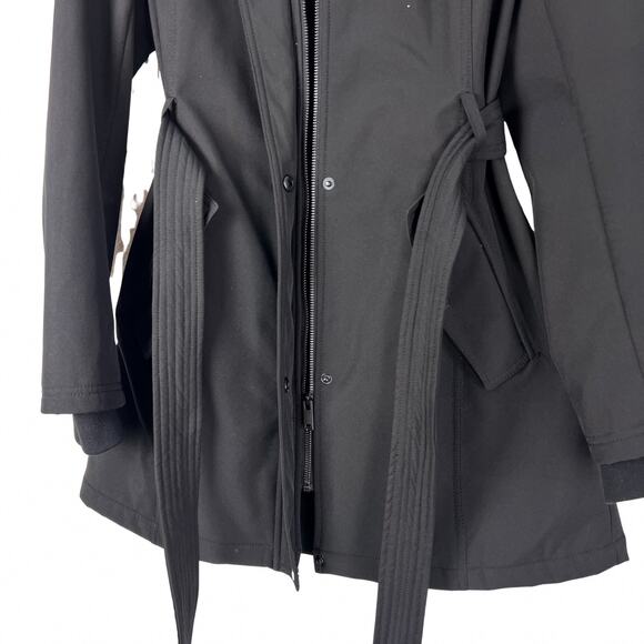DKNY Black Hooded Belted Coat Women’s Medium Softshell Trench Jacket - Picture 7 of 8